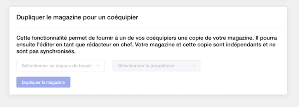 dupliquer un magazine vers un workspace tiers